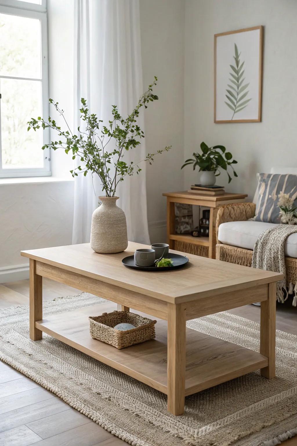 Wood accents introduce warmth and character to minimalist decor.