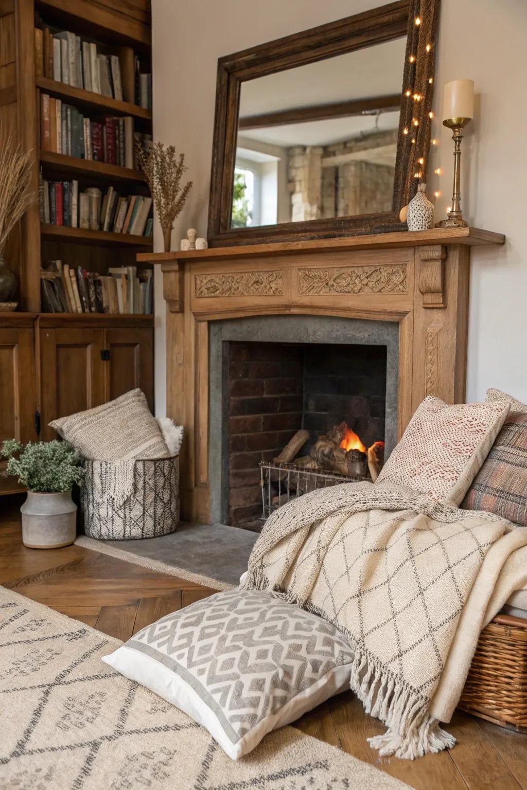 Textured elements add warmth and comfort to the area.