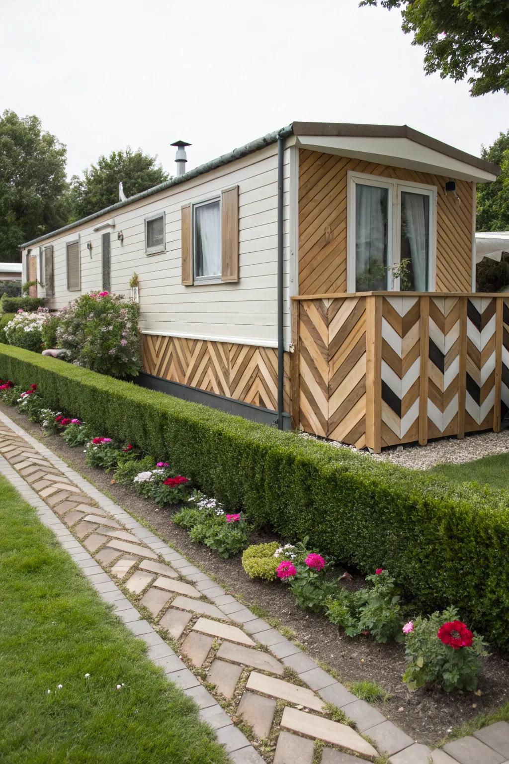 Chevron patterns infuse your wood skirting with dynamic movement and style.