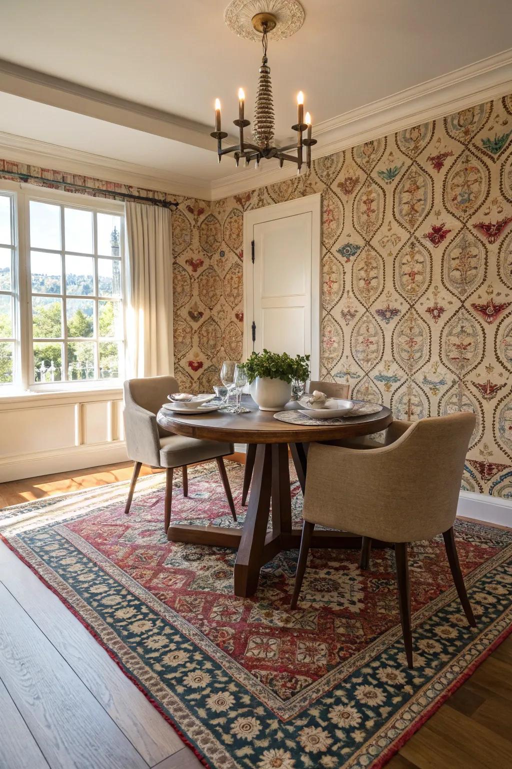 Textures and patterns impart subtle sophistication to a modern dining room.