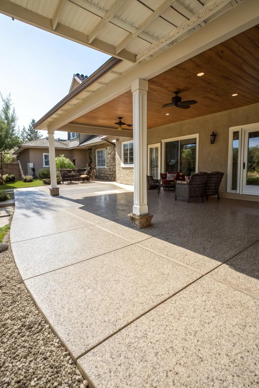A patio with an open design for flow and activity.