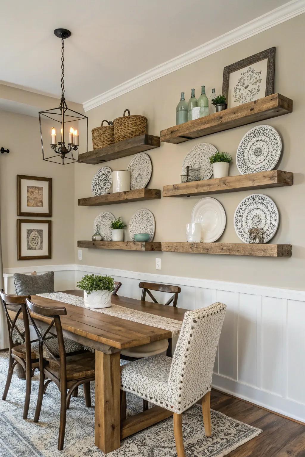 Simple wall decorations create a balanced atmosphere.