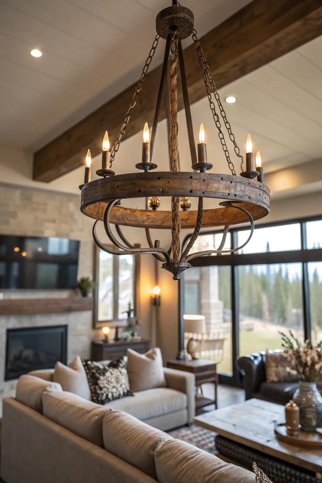 Modern illumination parts featuring rustic touches blend contemporary and farmhouse styles.