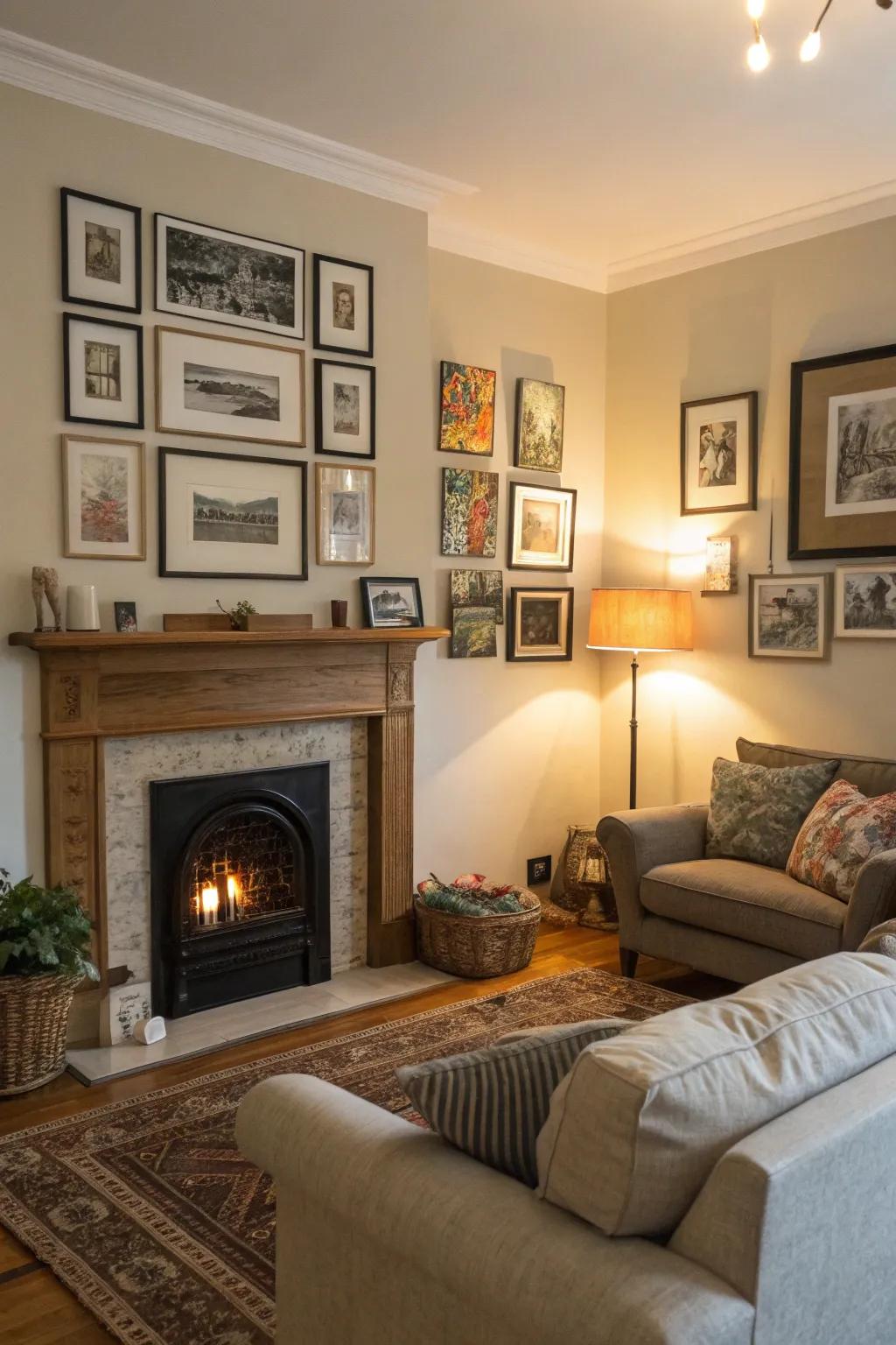 A display of artwork injects individuality and style into your fireplace.