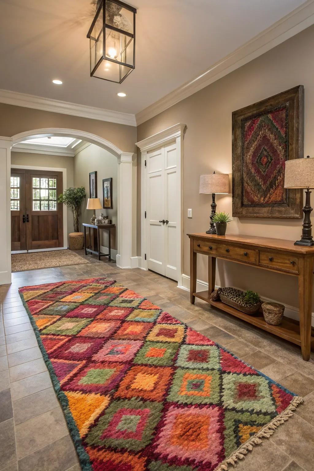 A stylish floor covering introduces texture and warmth to this modern entrance hall.