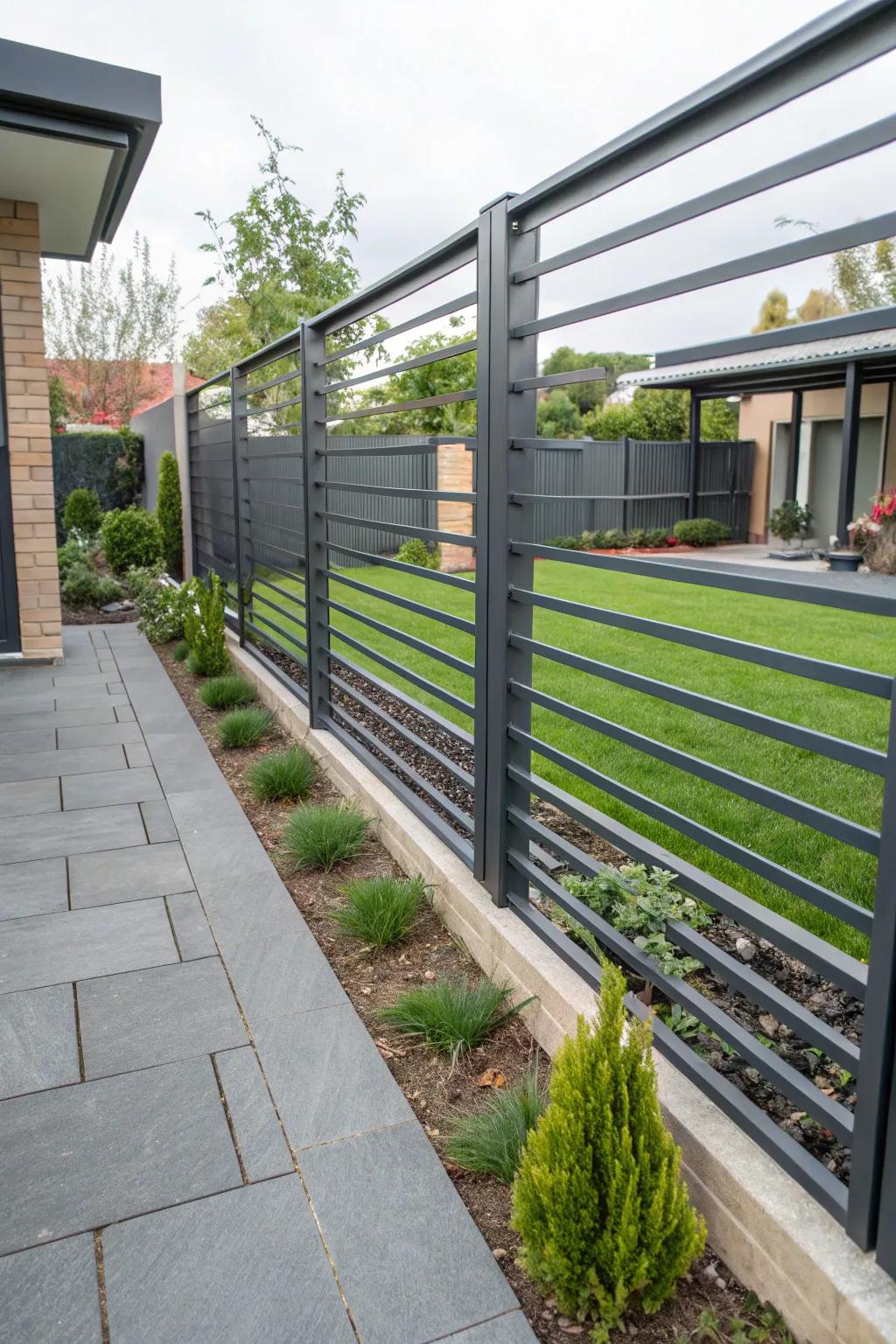 Incorporate an urban dimension through an industrial-chic metallic fence.