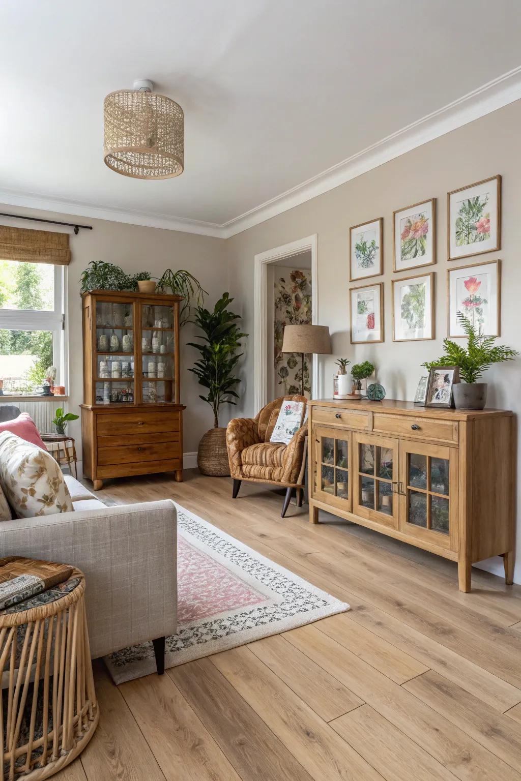 Multi-faceted design shines with bright wooden floors.