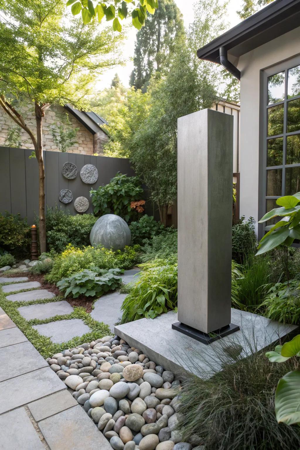 Sculptural components serve as striking visual centers.