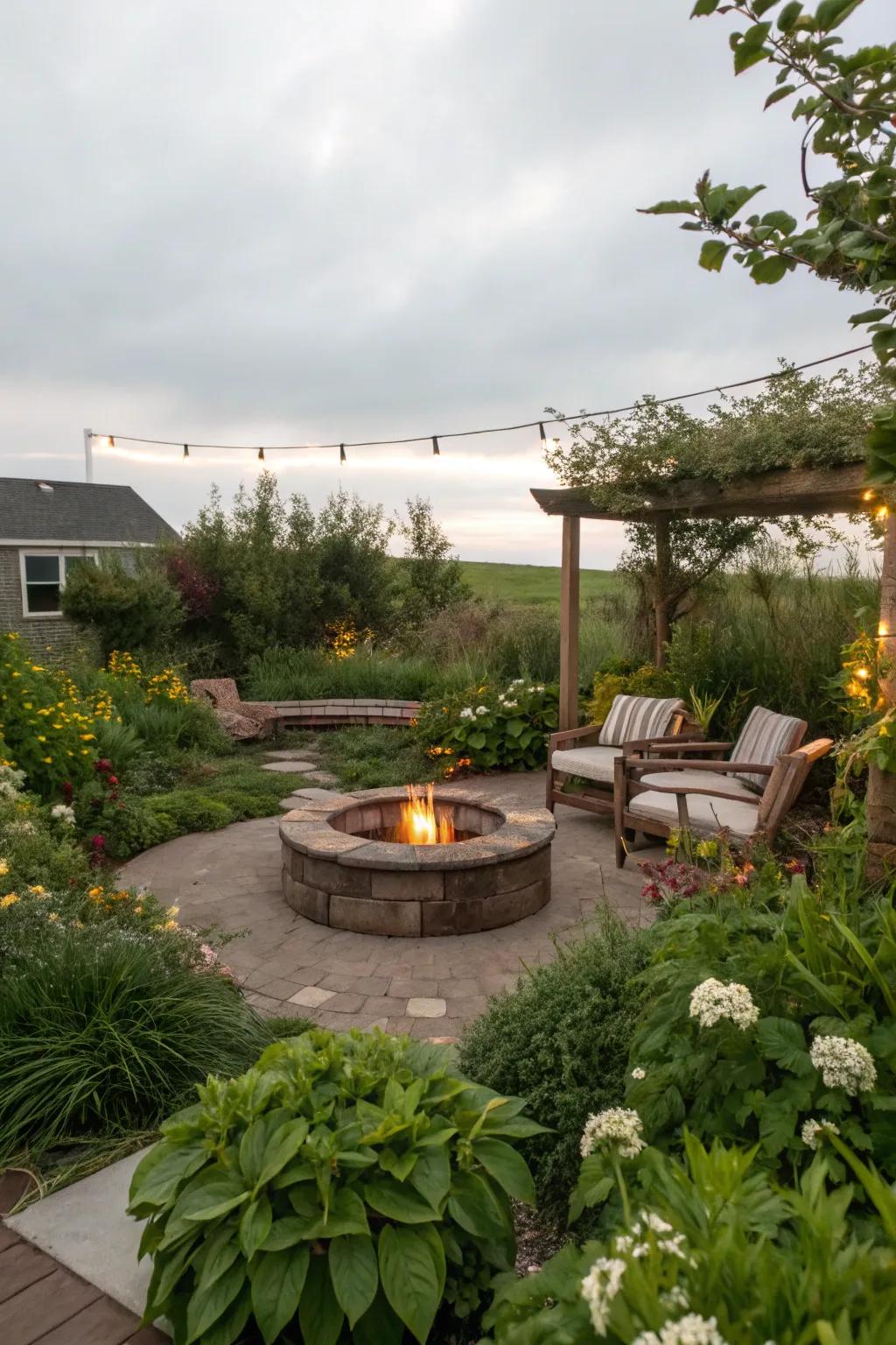 A fire harbor rendering a balmy focal echelon within a small garden.