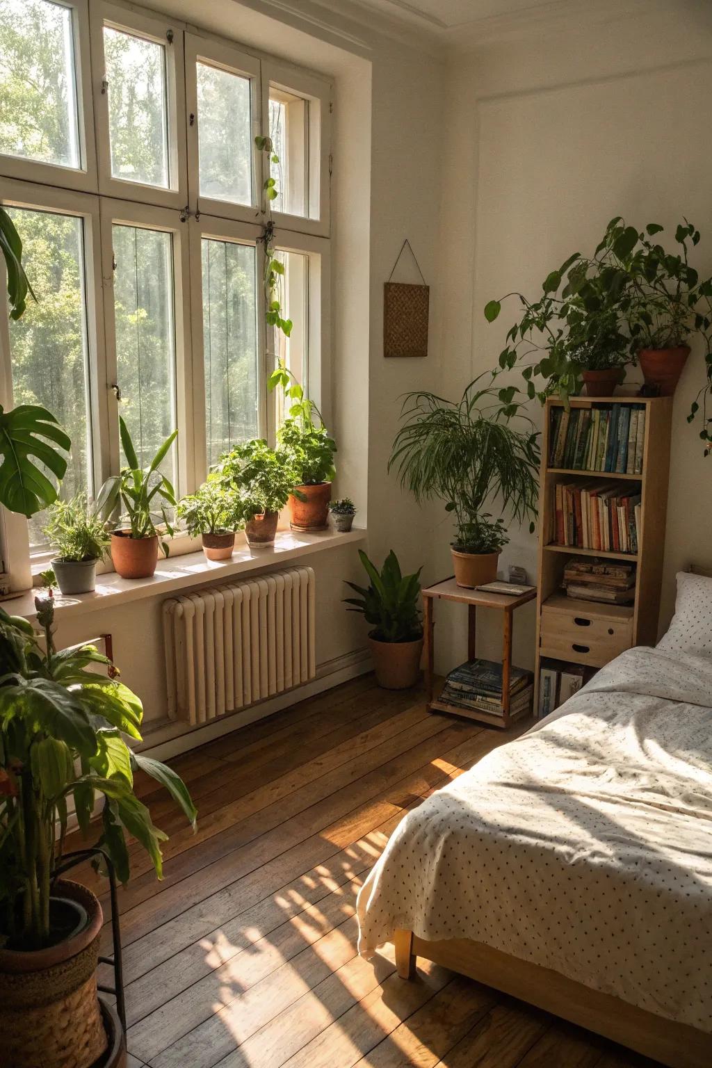 Vegetation invigorates the space with a touch of nature.