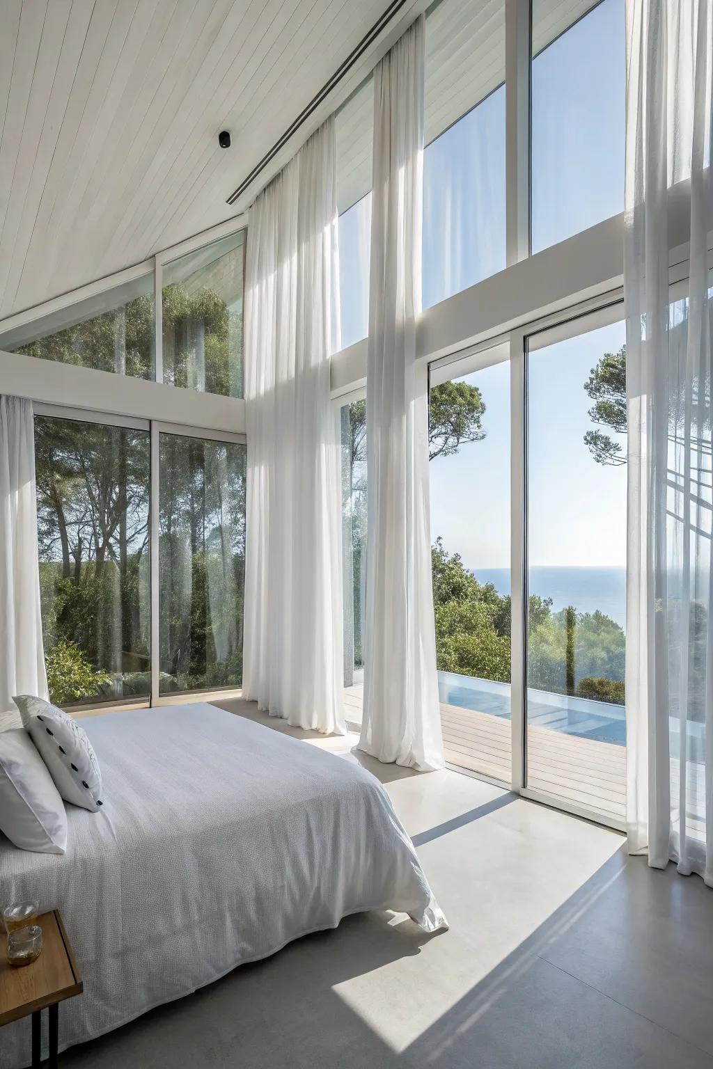 Expansive windows amplify sunlight.