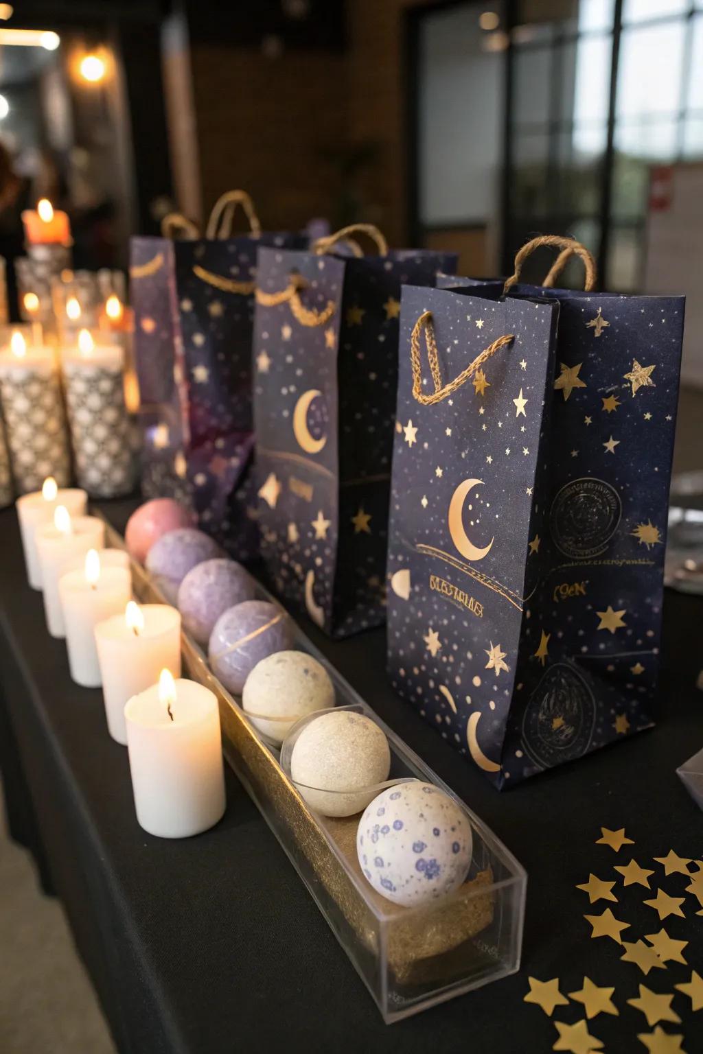 Cosmic-themed favors that enable guests to carry a piece of the enchantment home.