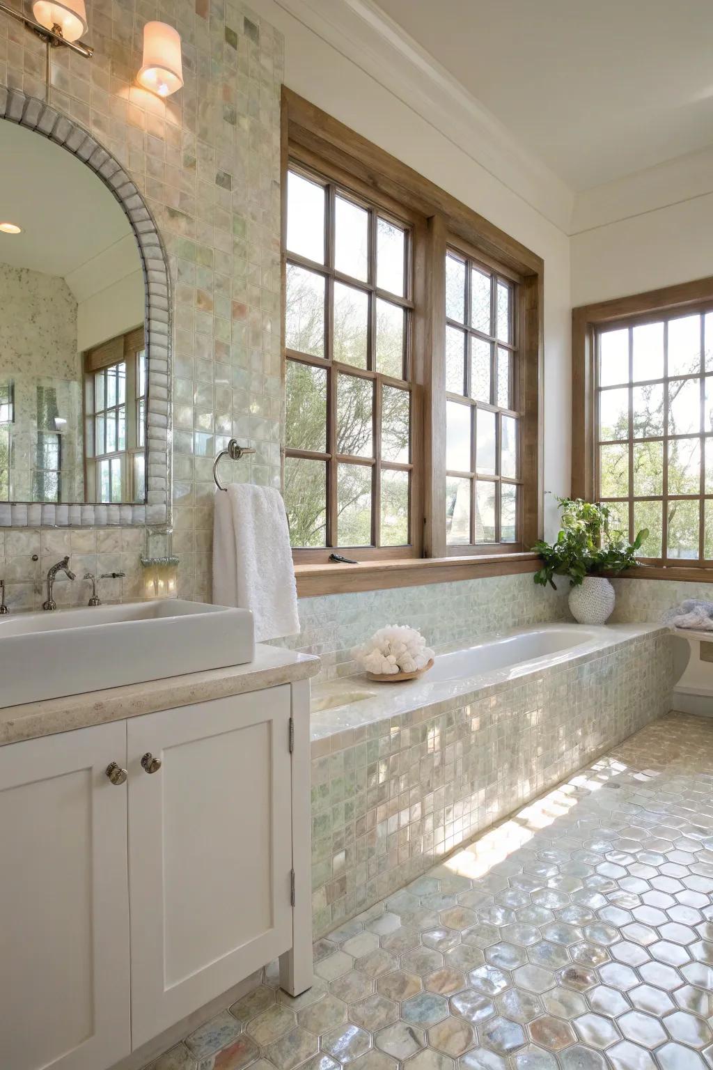 Natural light magnifies the iridescent qualities of mother of pearl.