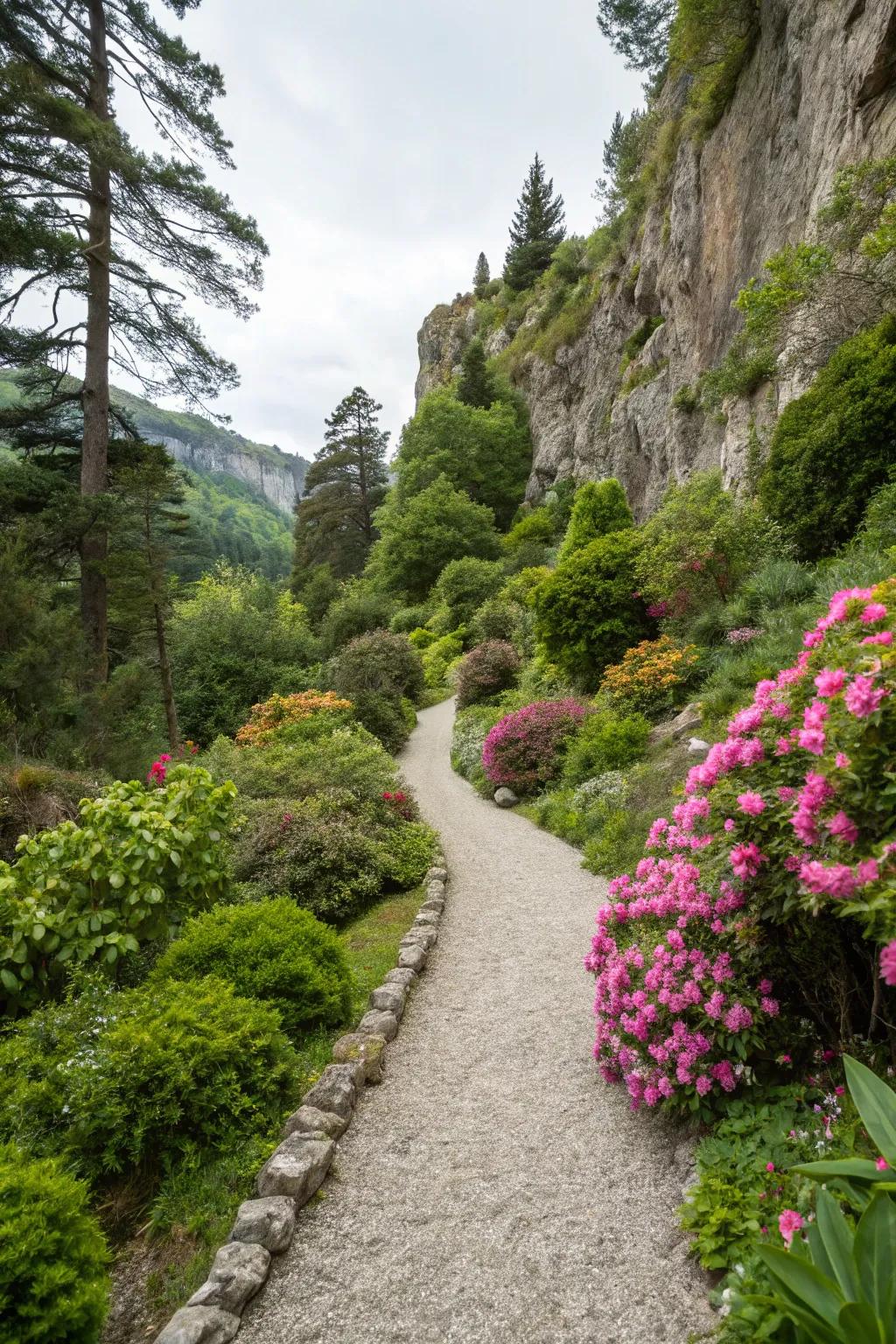 A winding gravel path inviting exploration through the garden.