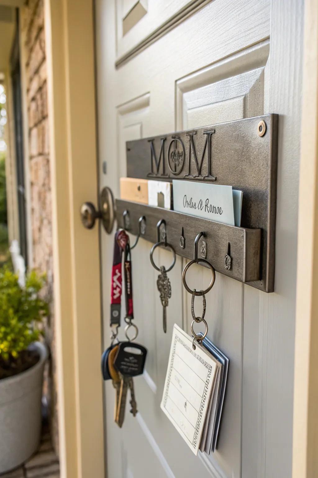 A personalized key station combines utility with style effortlessly.