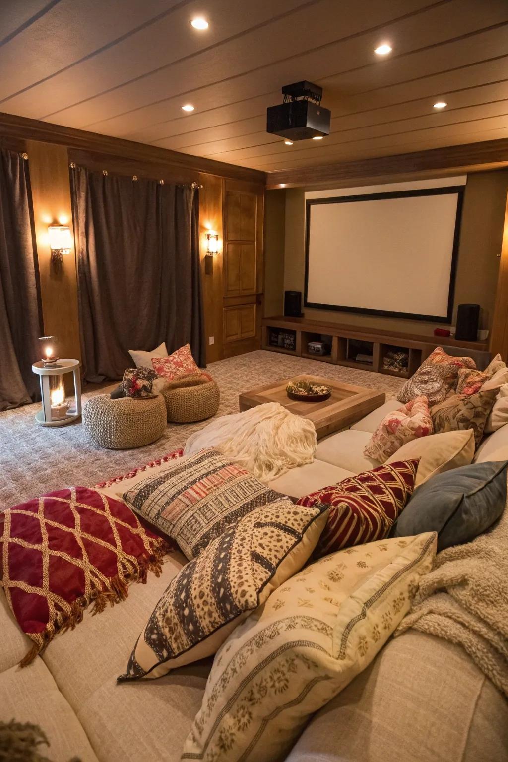 Ensuring you have comfortable accessories is key to making your movie room warm and inviting.