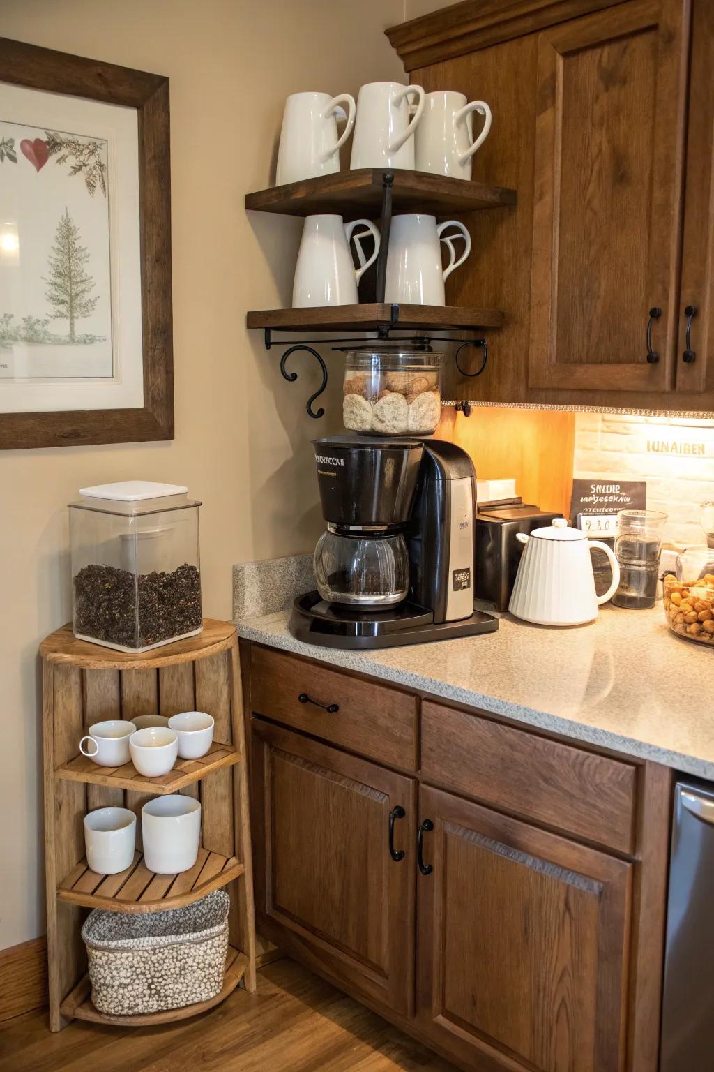 Craft a welcoming coffee nook with integrated mug storage.