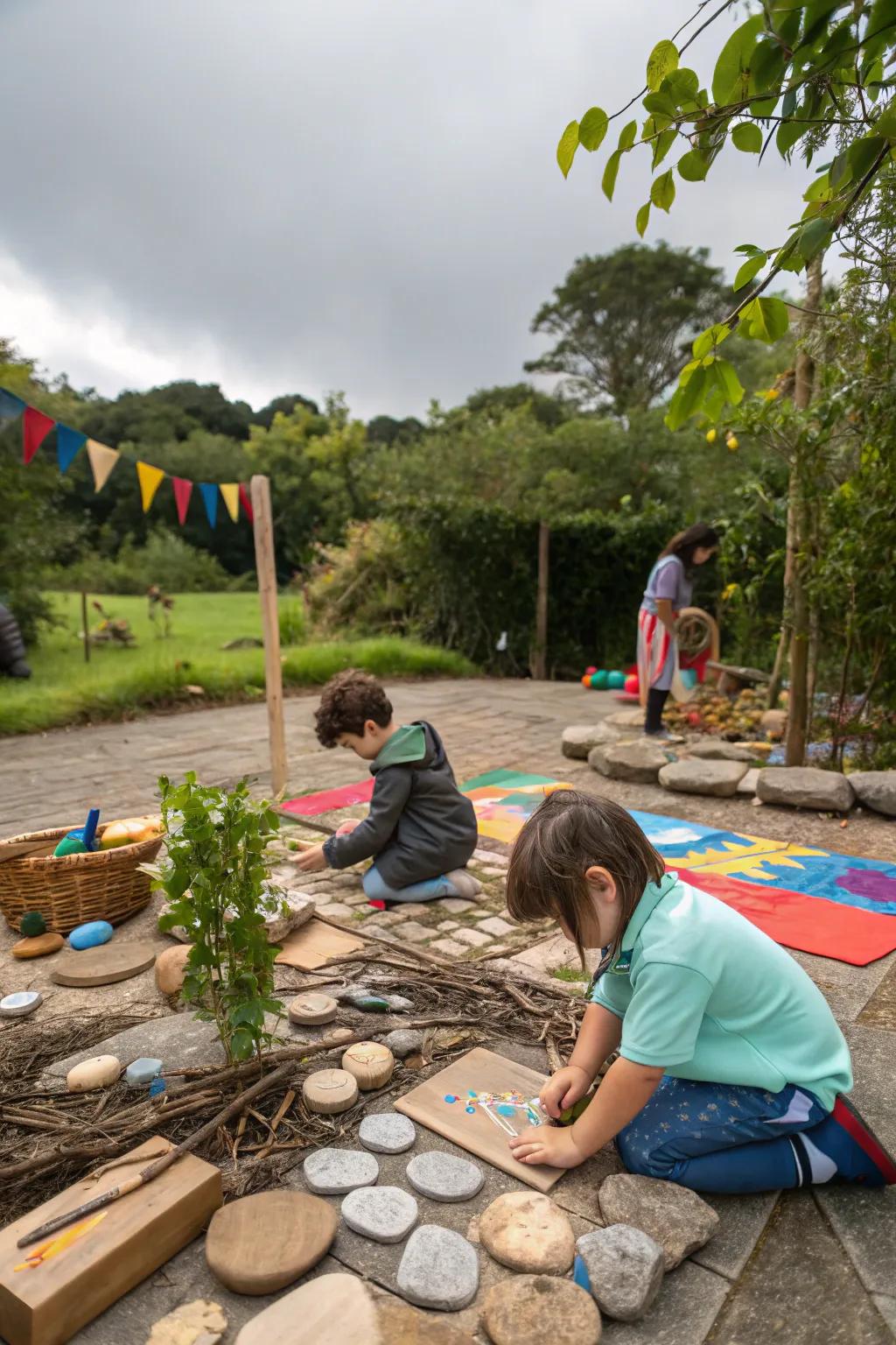 Natural artistic stations unleash creativity.