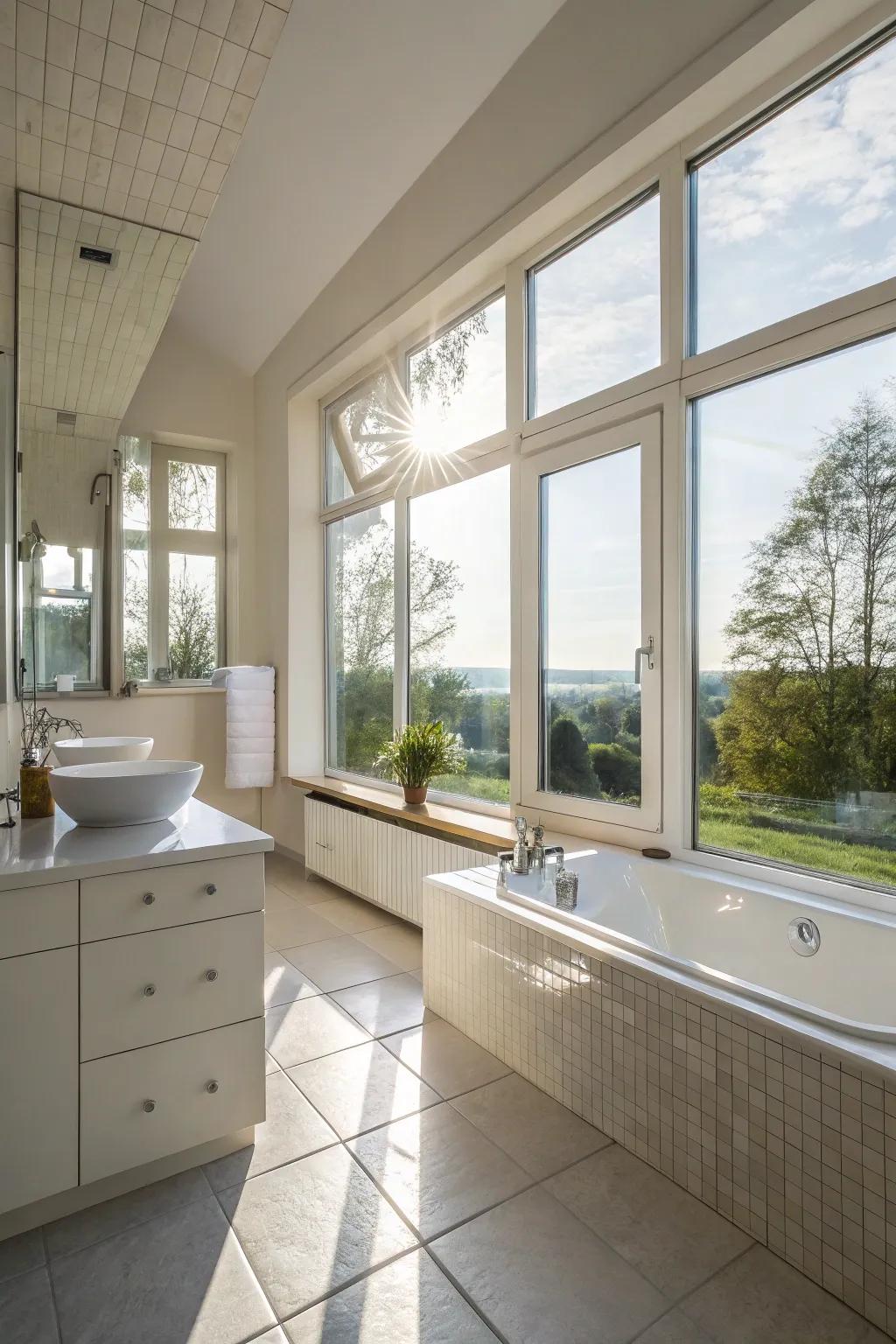 Sunlight enhances the neutral shades in this bathroom.