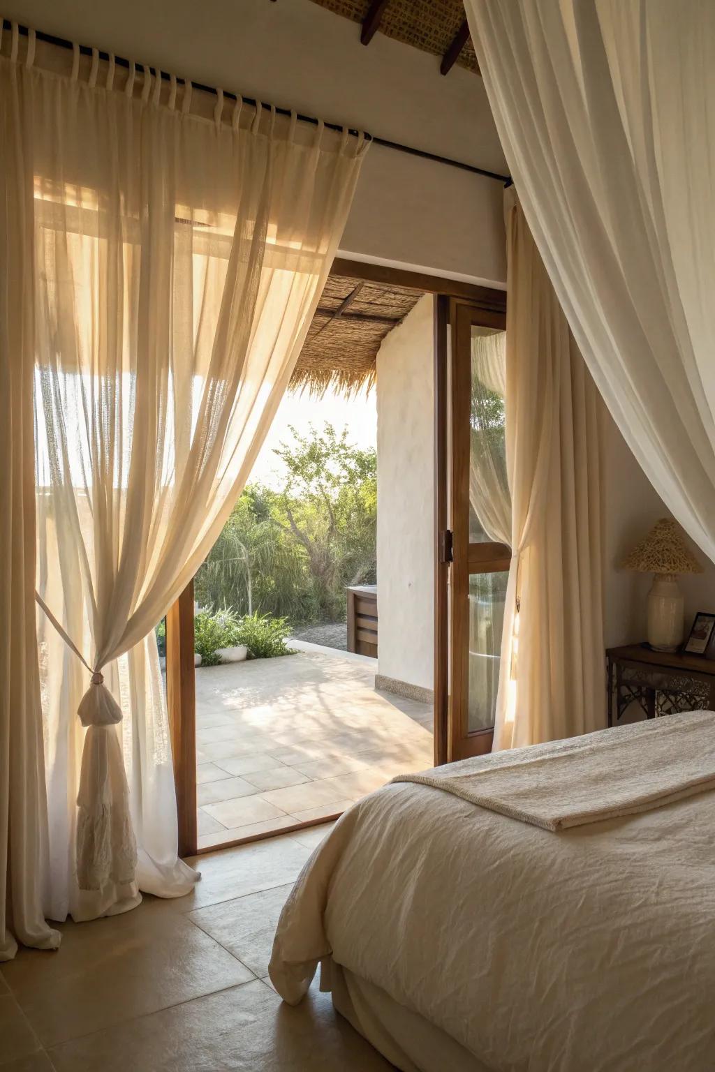 Weightless draperies produce a radiant and invigorating ambiance.