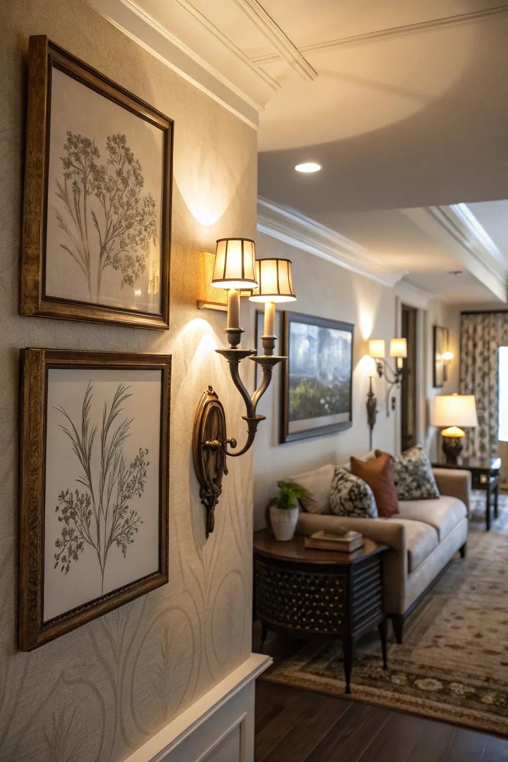 The perception of your wall art transforms through illumination.