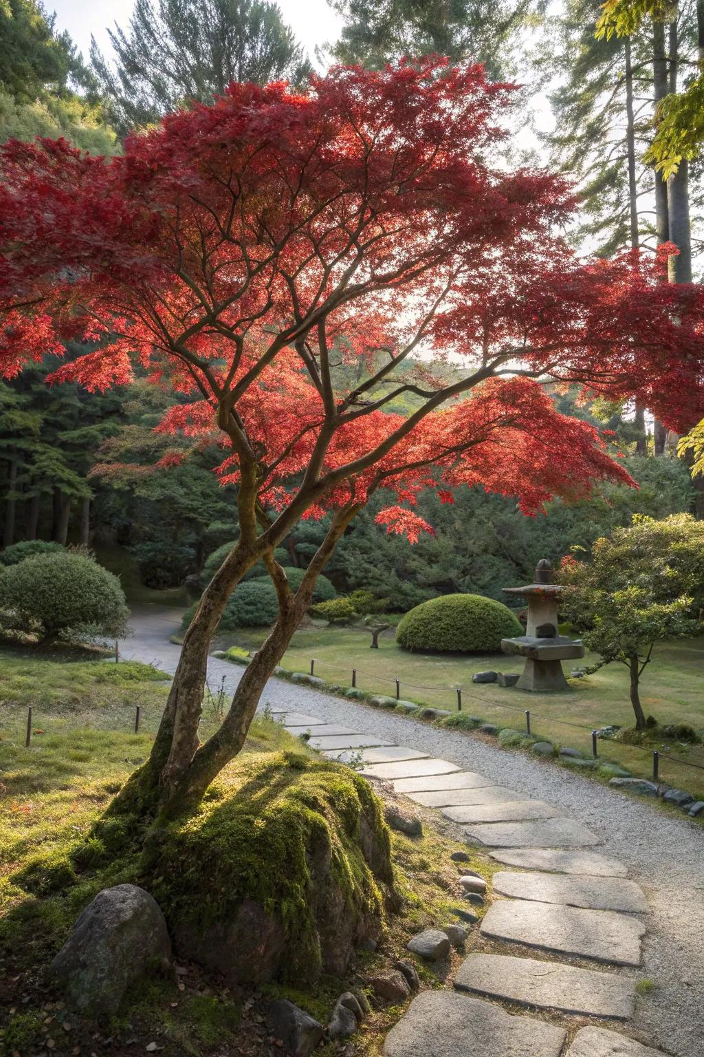 Asian Maple providing year-long appeal with its vibrant leaves.