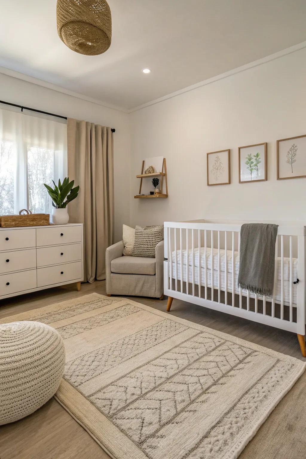 Streamlined floor coverings enhance a tidy and calm nursery setting.