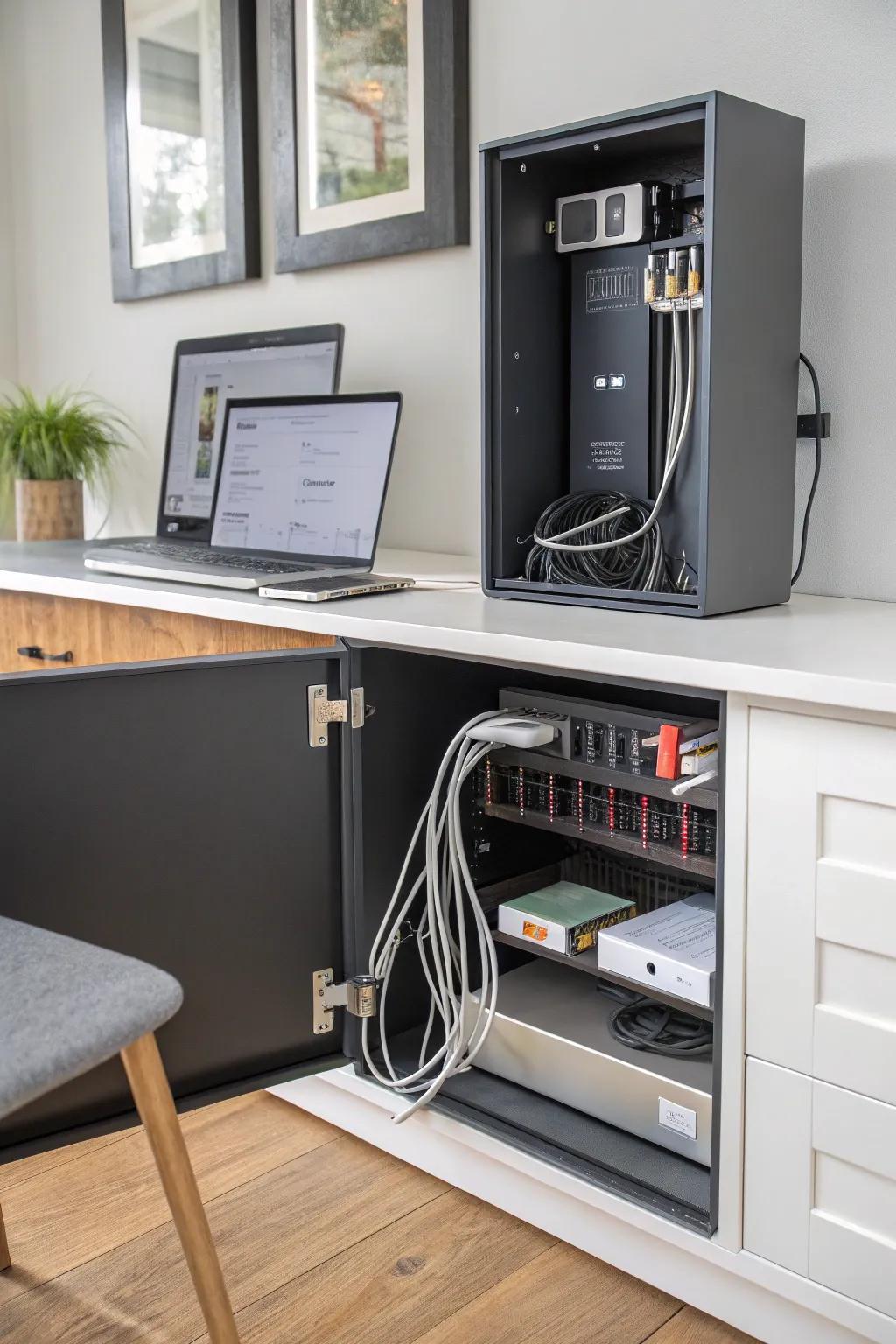 Keep cables organized with technology-integrated cabinets.