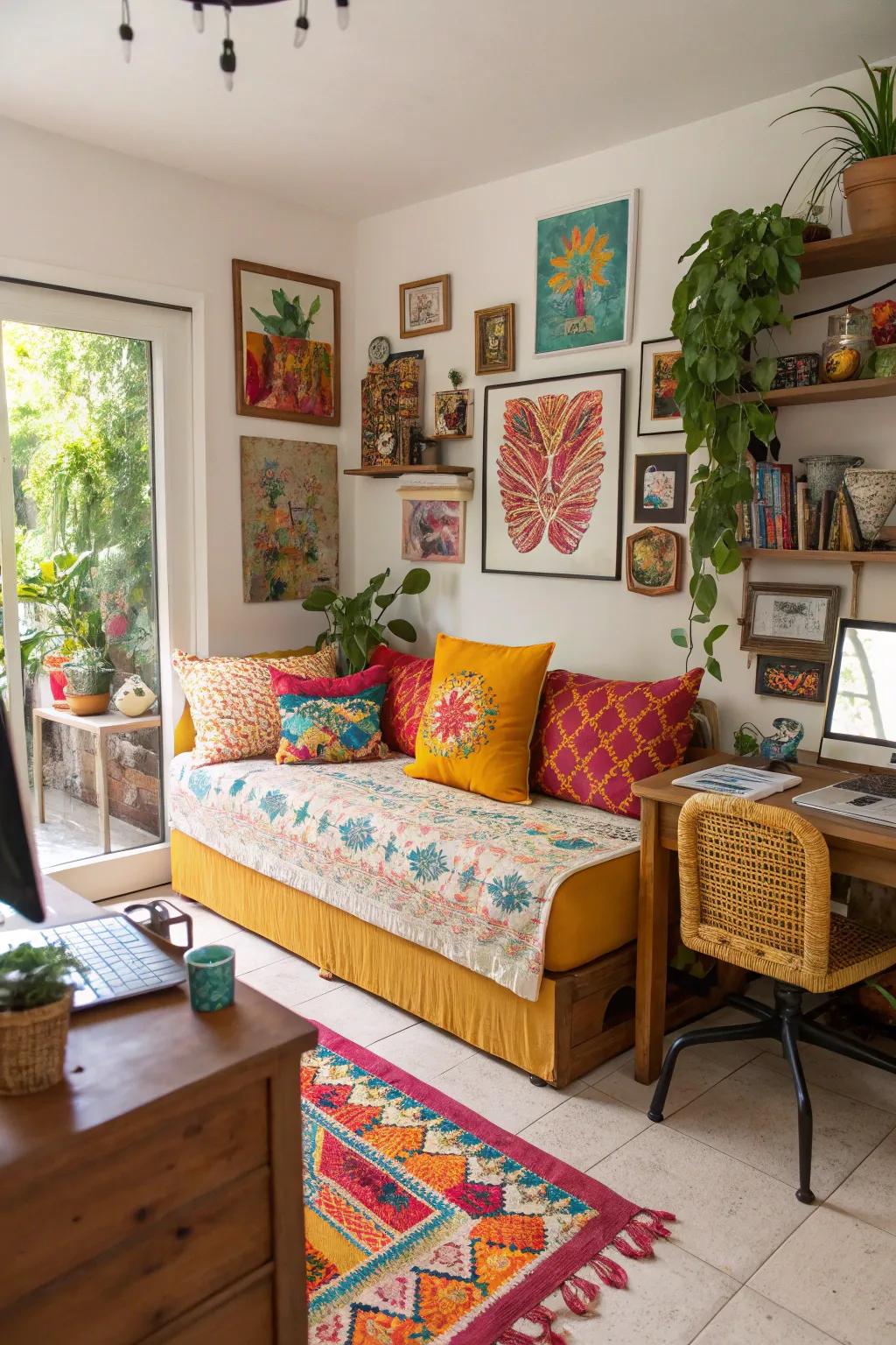 A colorful daybed brings energy and vibrancy to your office.