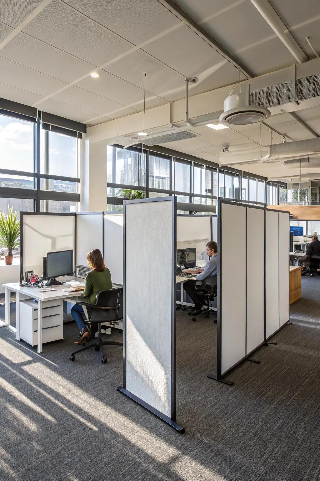 Autonomous screens afford portable and adaptable office division.