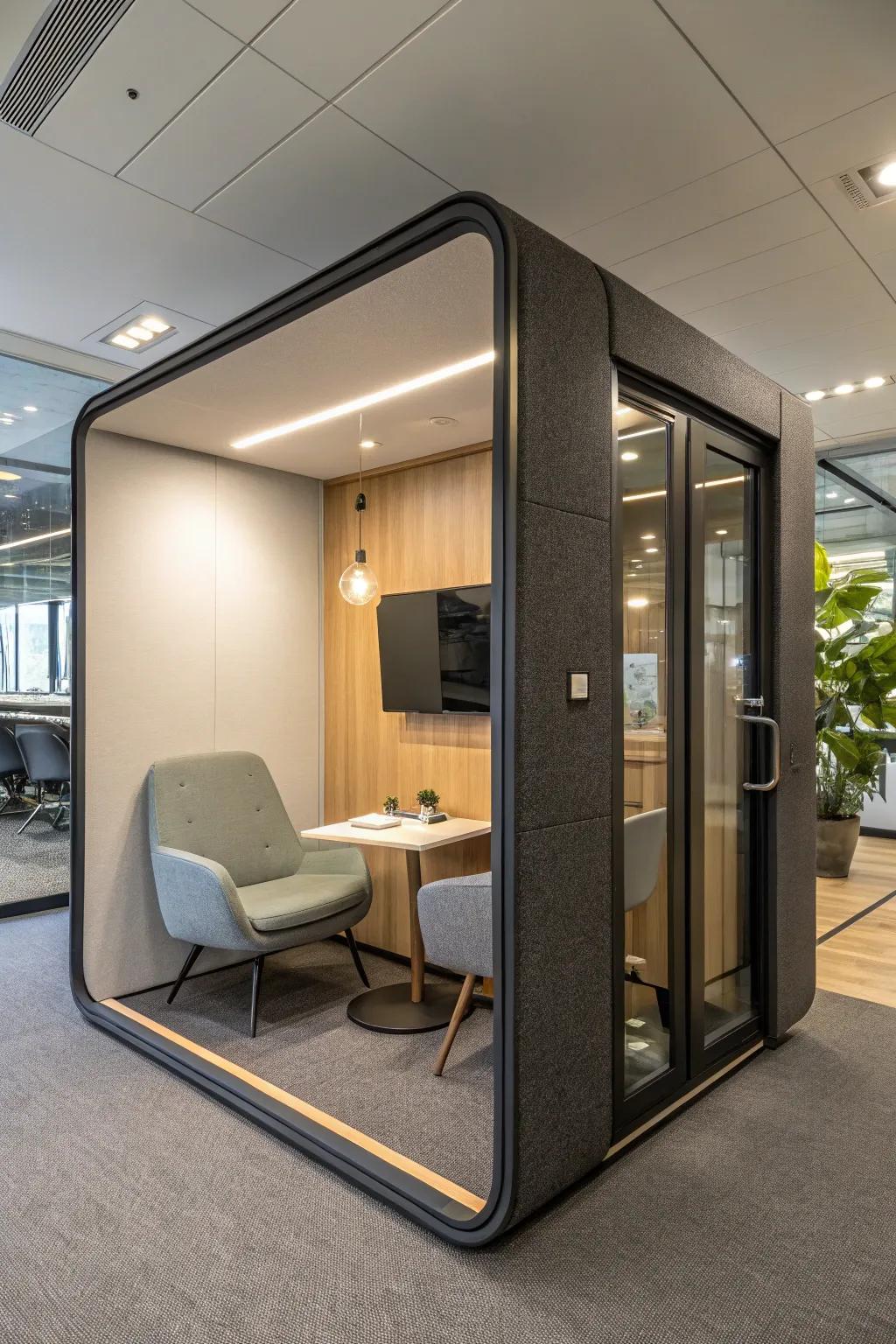 A private enclosure offering solitude in a bustling office.