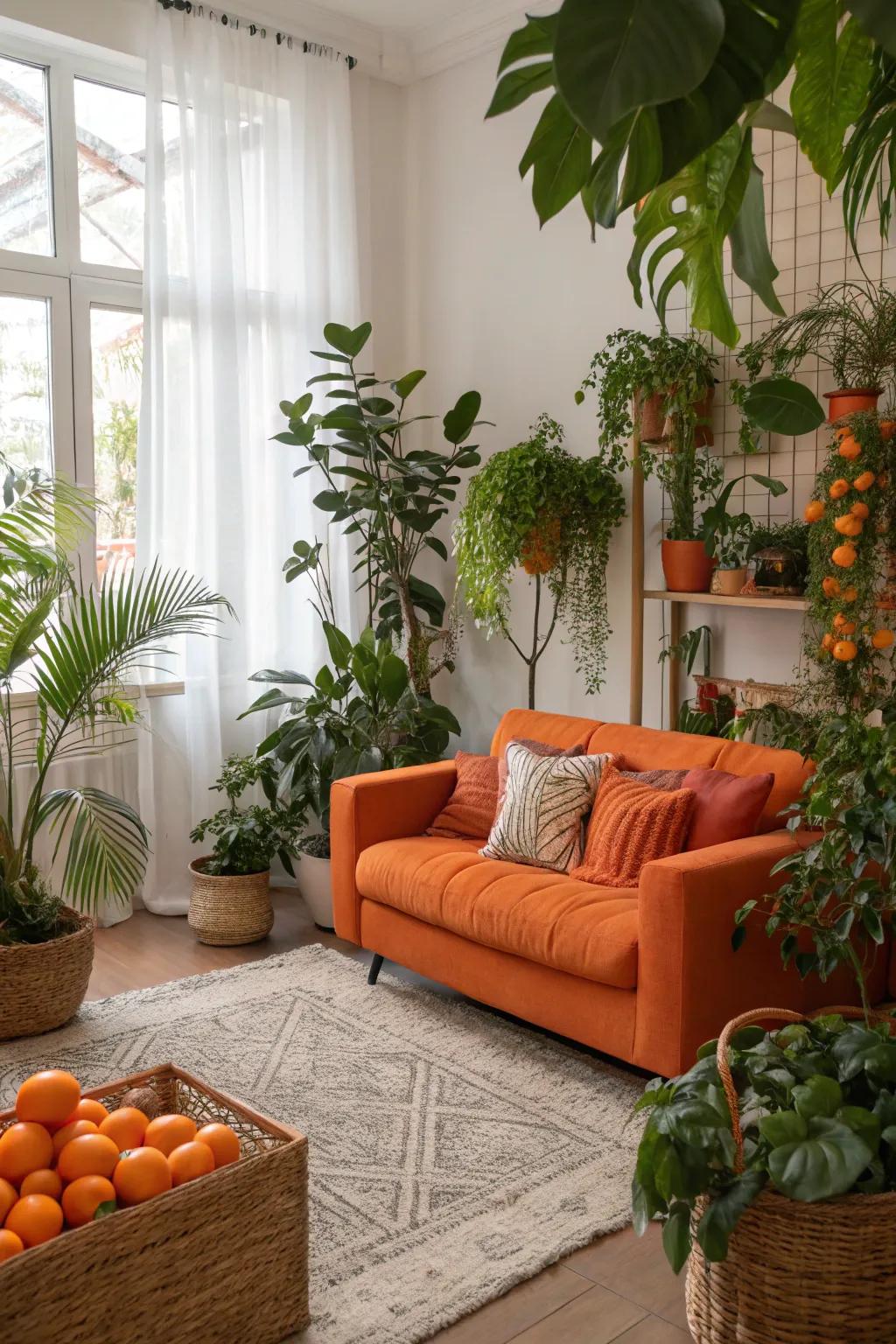 Admire this living space where nature meets vibrant decor.