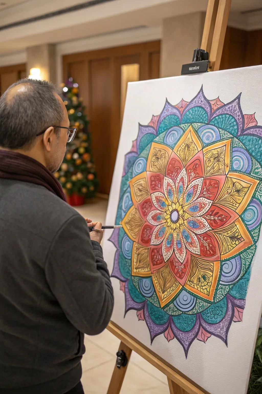 Vibrant ornament employing stratified chromatic methods.
