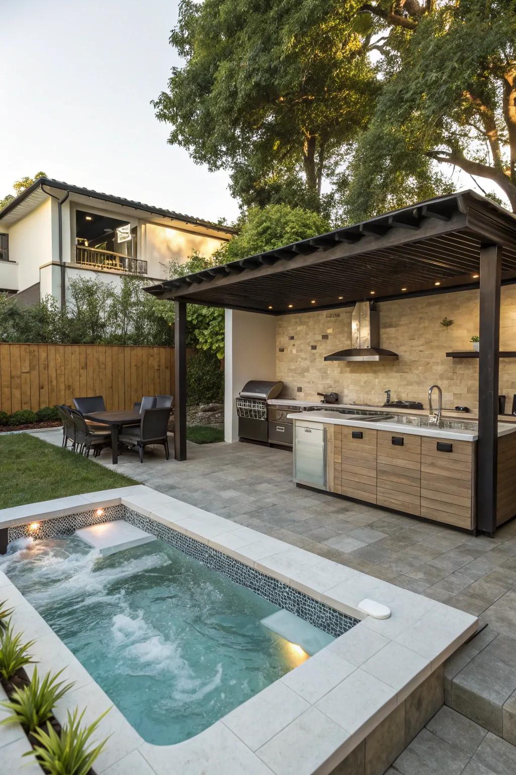 Merge a pool and hot tub for the ultimate leisure experience.