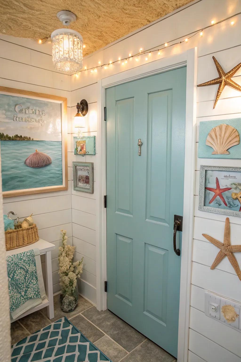Light blue doors evoke a sense of openness and calm.