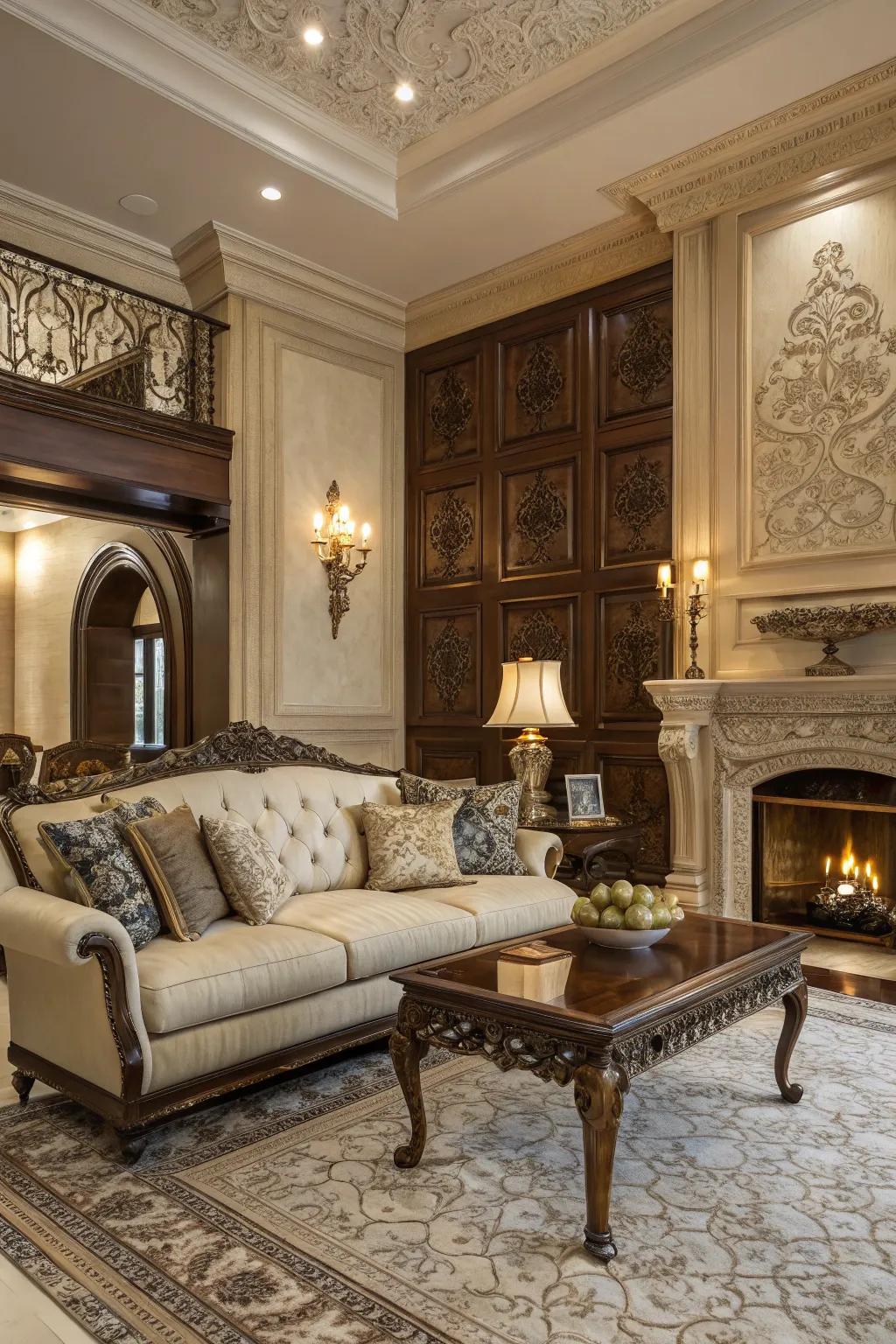 Living room featuring classic elegant board designs.