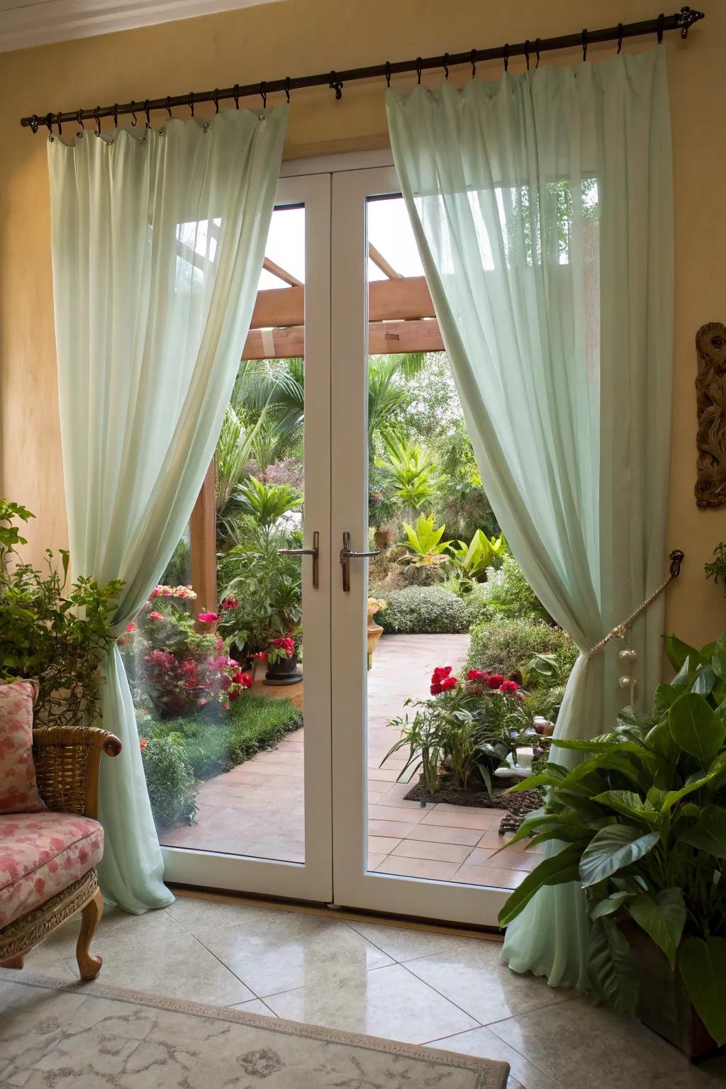 Interior flora complements coverings for a revitalizing, inviting atmosphere.