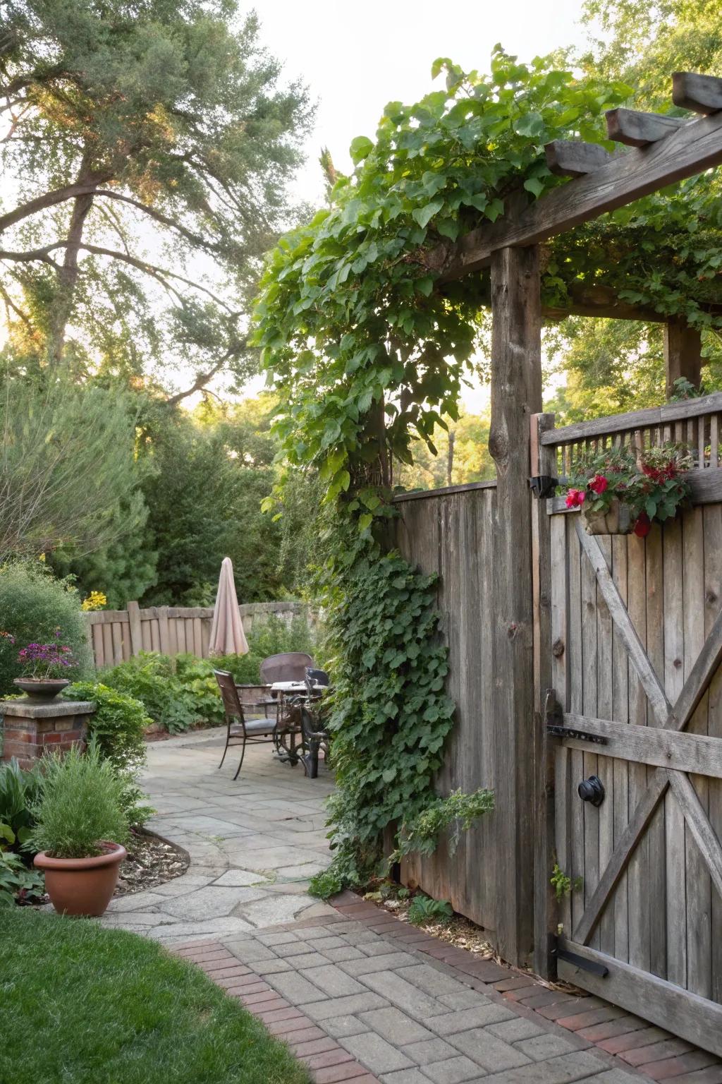 Rustic wooden fences enhance warmth and allure.