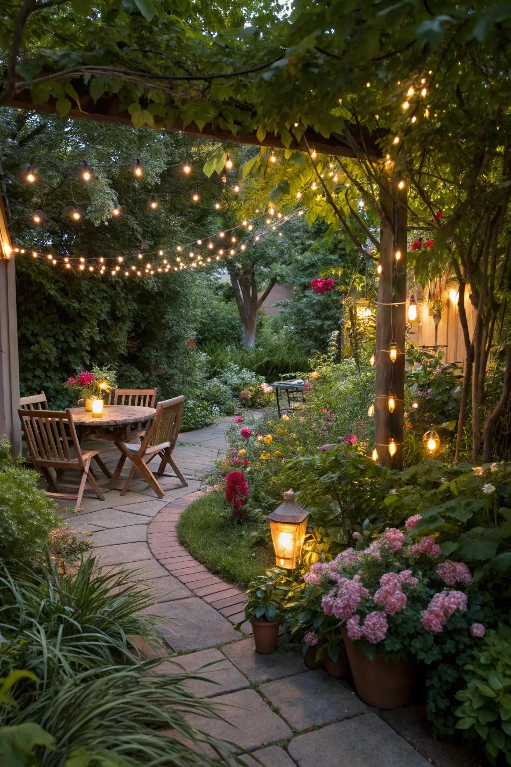 Tiny radiance produces a mystical secret garden impression in your patio space.