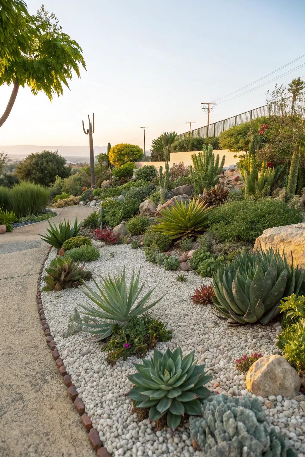 A striking mix of texture in a succulent garden.
