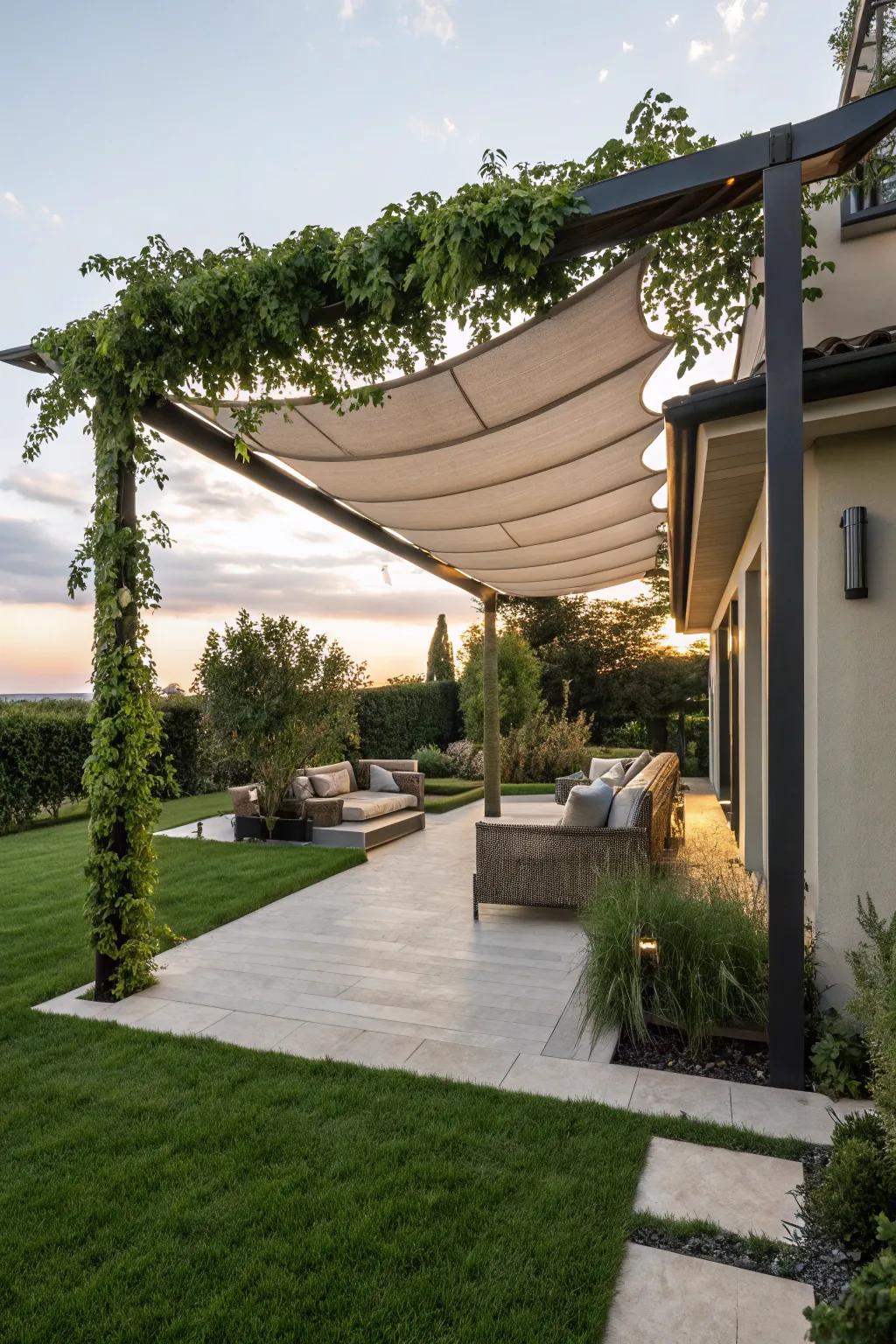 Simplicity and elegance combine in a fabric shade sail.