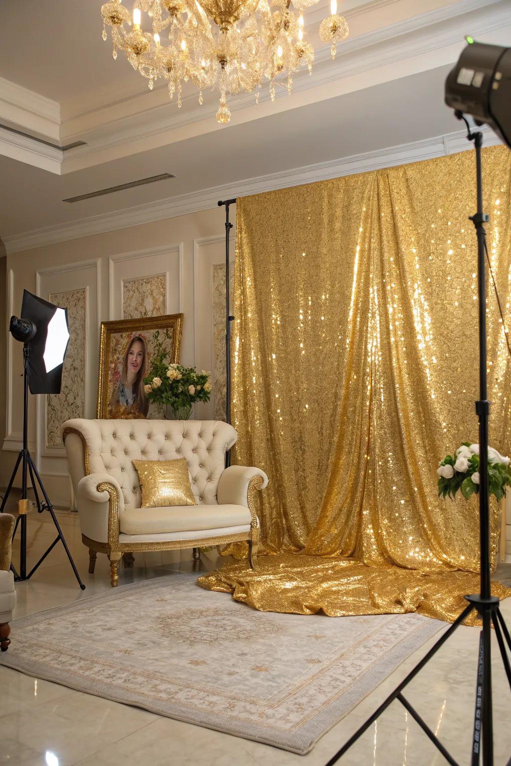 A backdrop of gold bestows an element of opulence and grace.