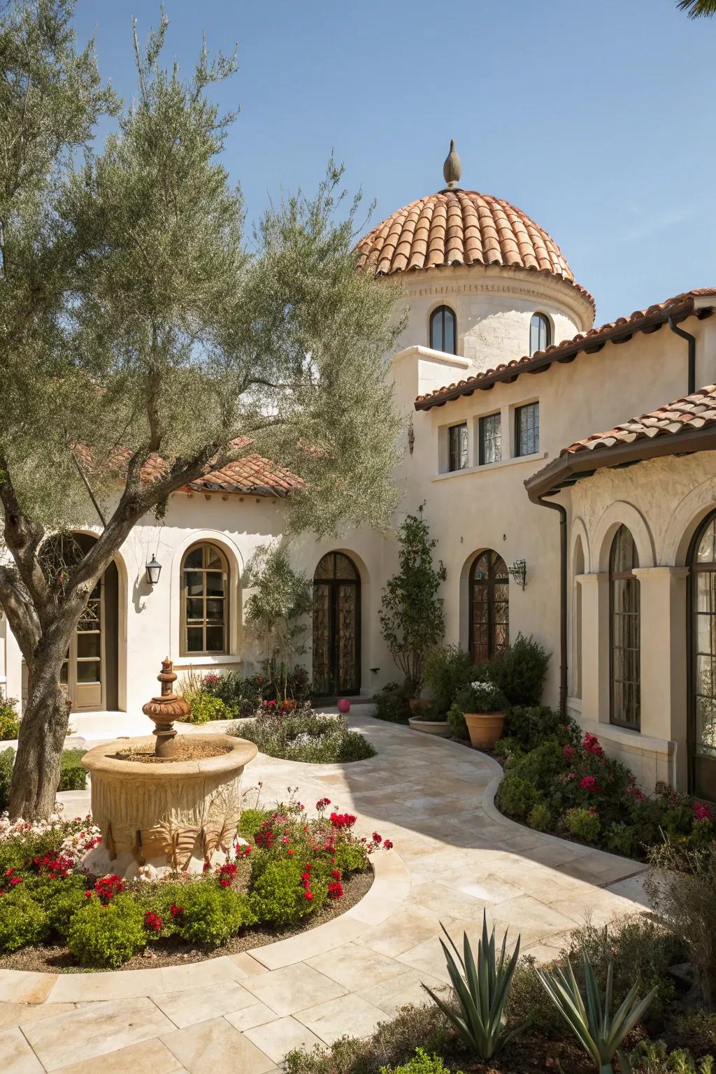 A Mediterranean villa featuring a terracotta cupola, radiating warmth and appeal.
