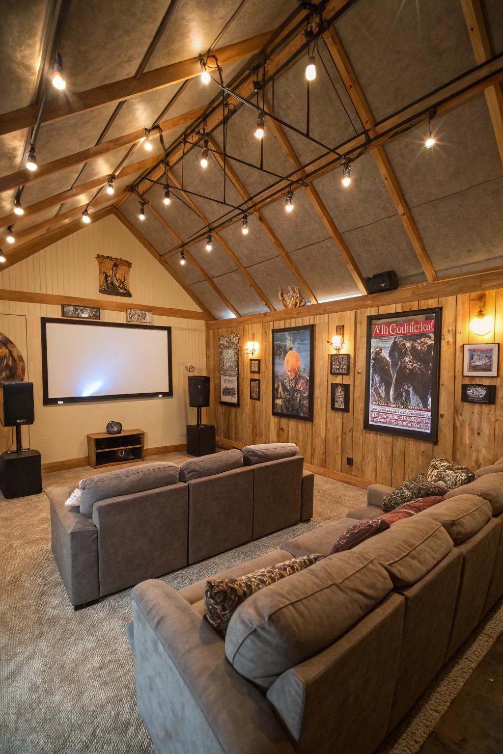 Relish cinematic ventures inside your pole barn's cinematic entertainment room.