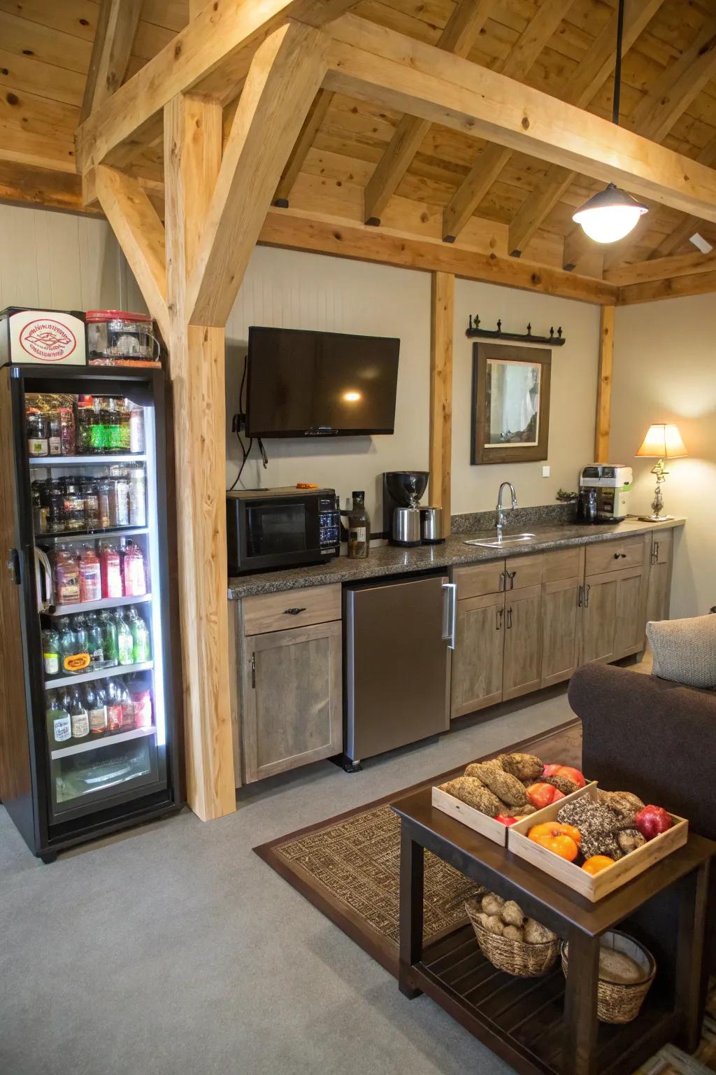 A kitchenette adds convenience to your man cave adventures.