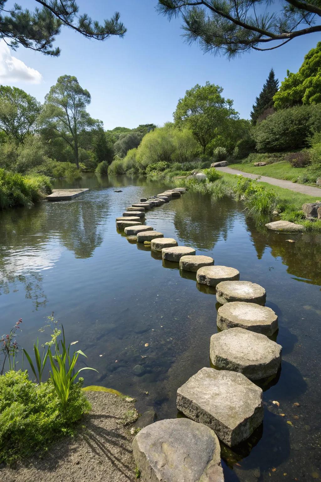 Tread stones contribute allure and accessibility to your pond stream.