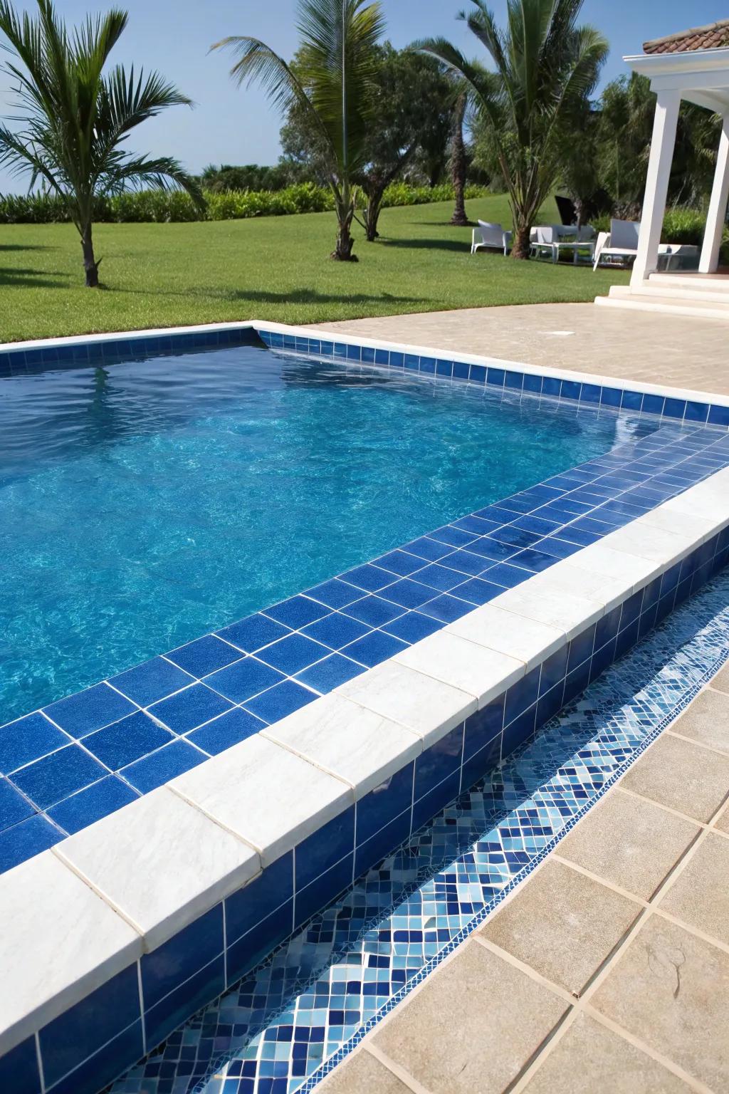 Contrasting hues in edging amplify the pool's visual allure.