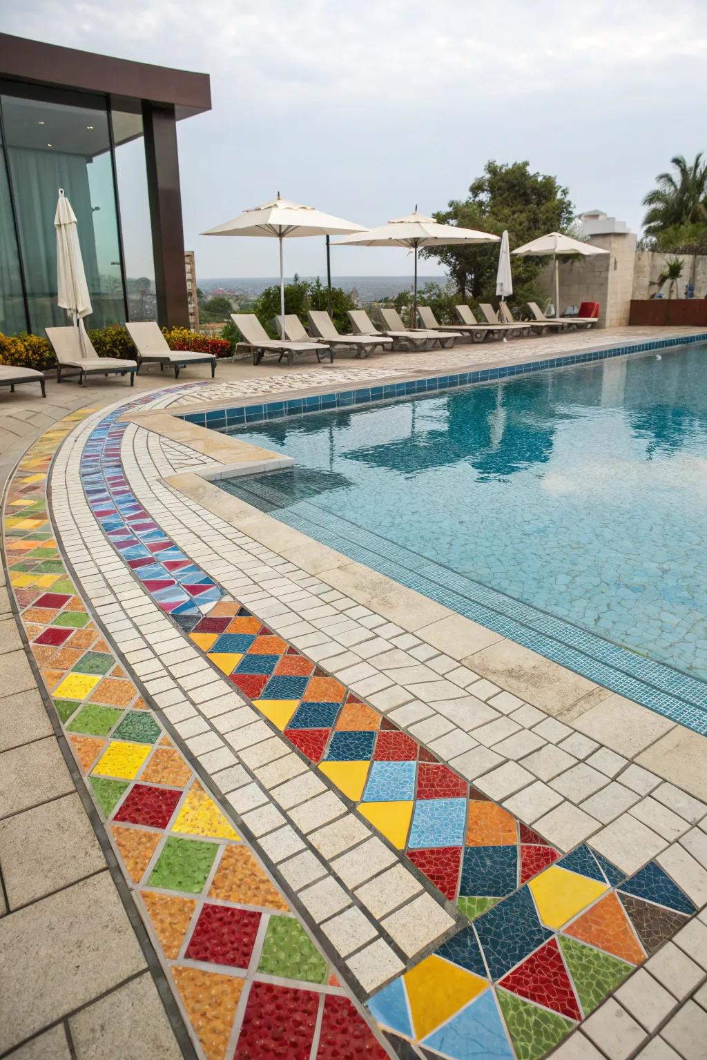 Decorative tiles bring vibrant designs and a personal touch to your pool deck.