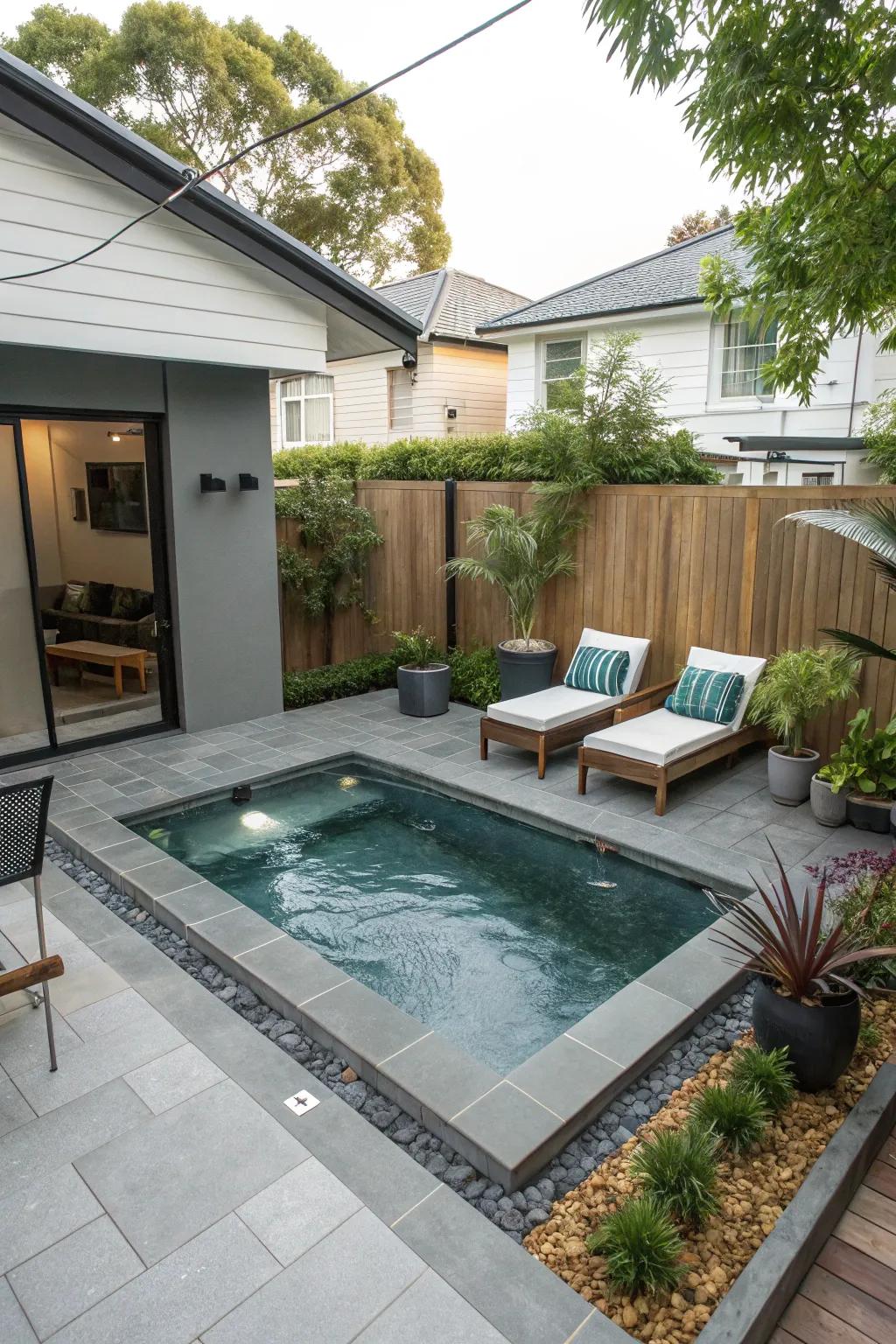 A chic mini pool perfectly suited for smaller spaces.