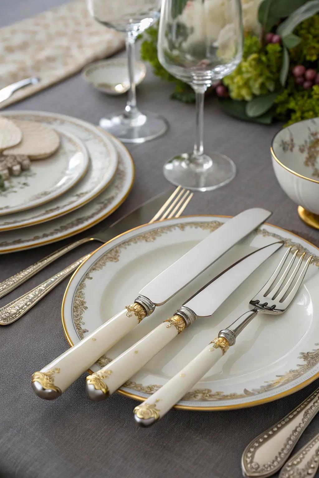 Ceramic knife rests add elegance to any dining setup.